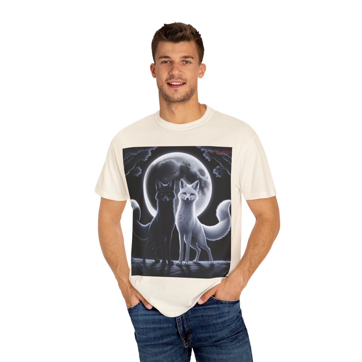 Unisex Garment-Dyed Moonlit Fox T-Shirt | Celestial Animal Design