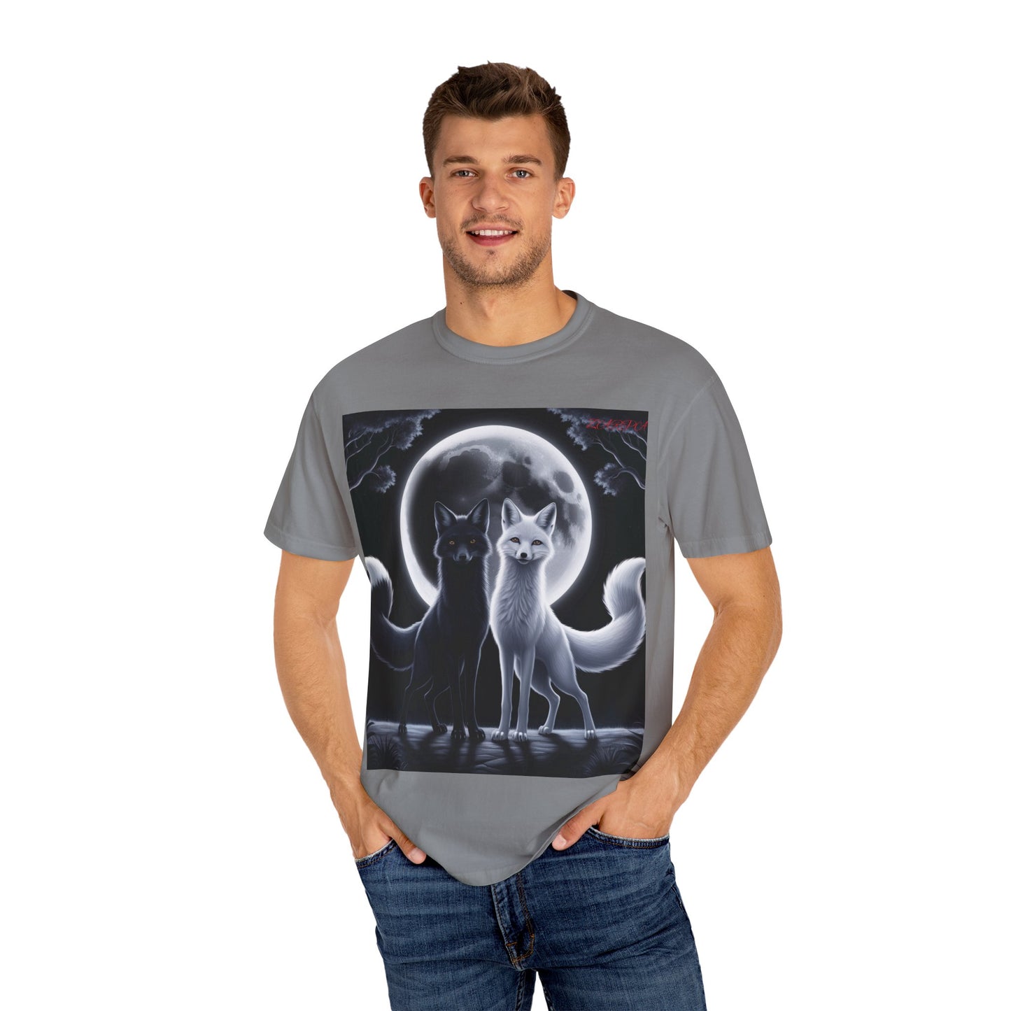 Unisex Garment-Dyed Moonlit Fox T-Shirt | Celestial Animal Design