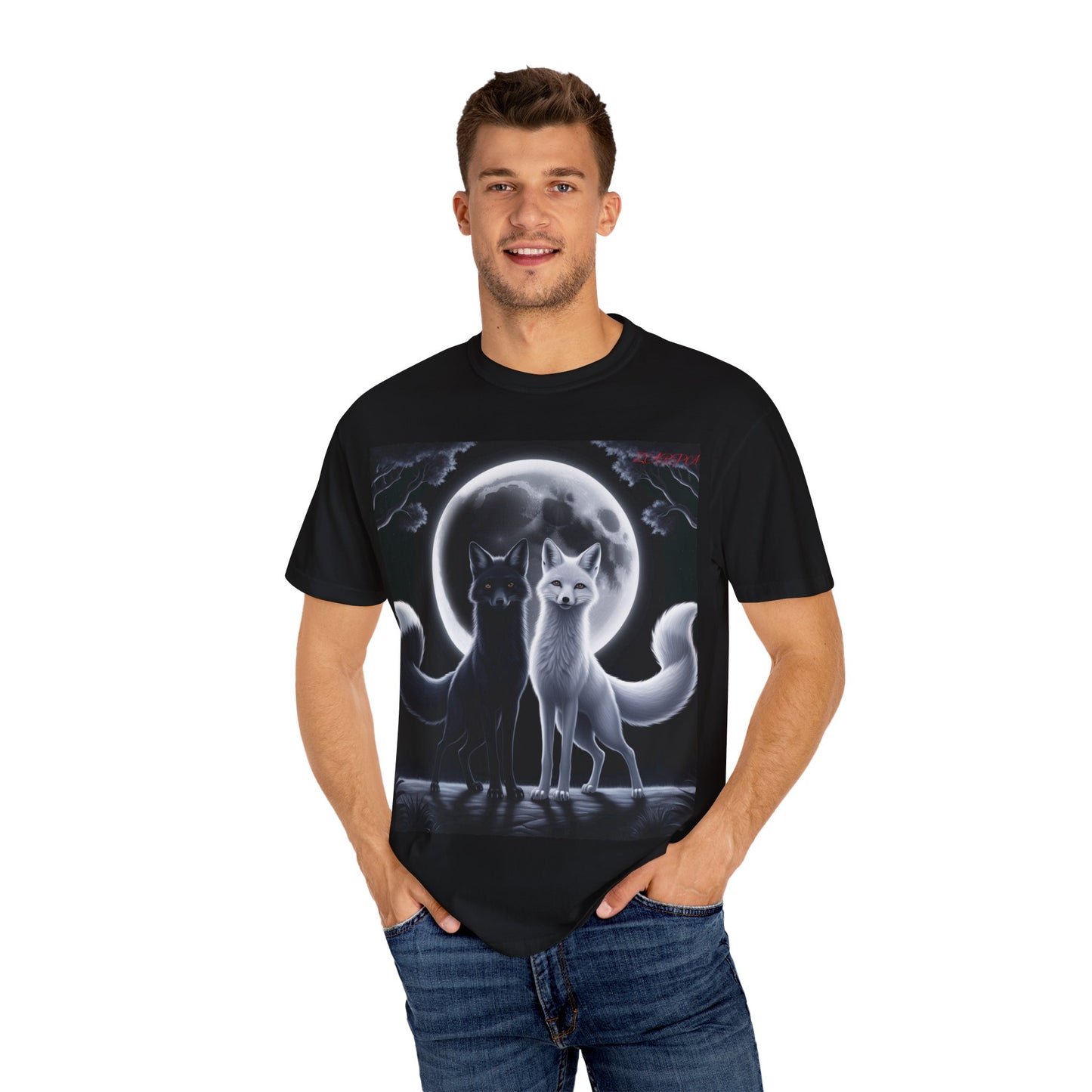 Unisex Garment-Dyed Moonlit Fox T-Shirt | Celestial Animal Design