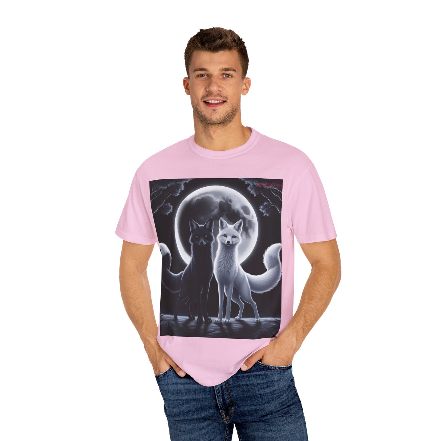 Unisex Garment-Dyed Moonlit Fox T-Shirt | Celestial Animal Design