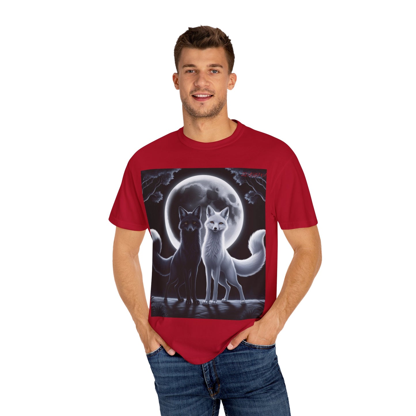 Unisex Garment-Dyed Moonlit Fox T-Shirt | Celestial Animal Design