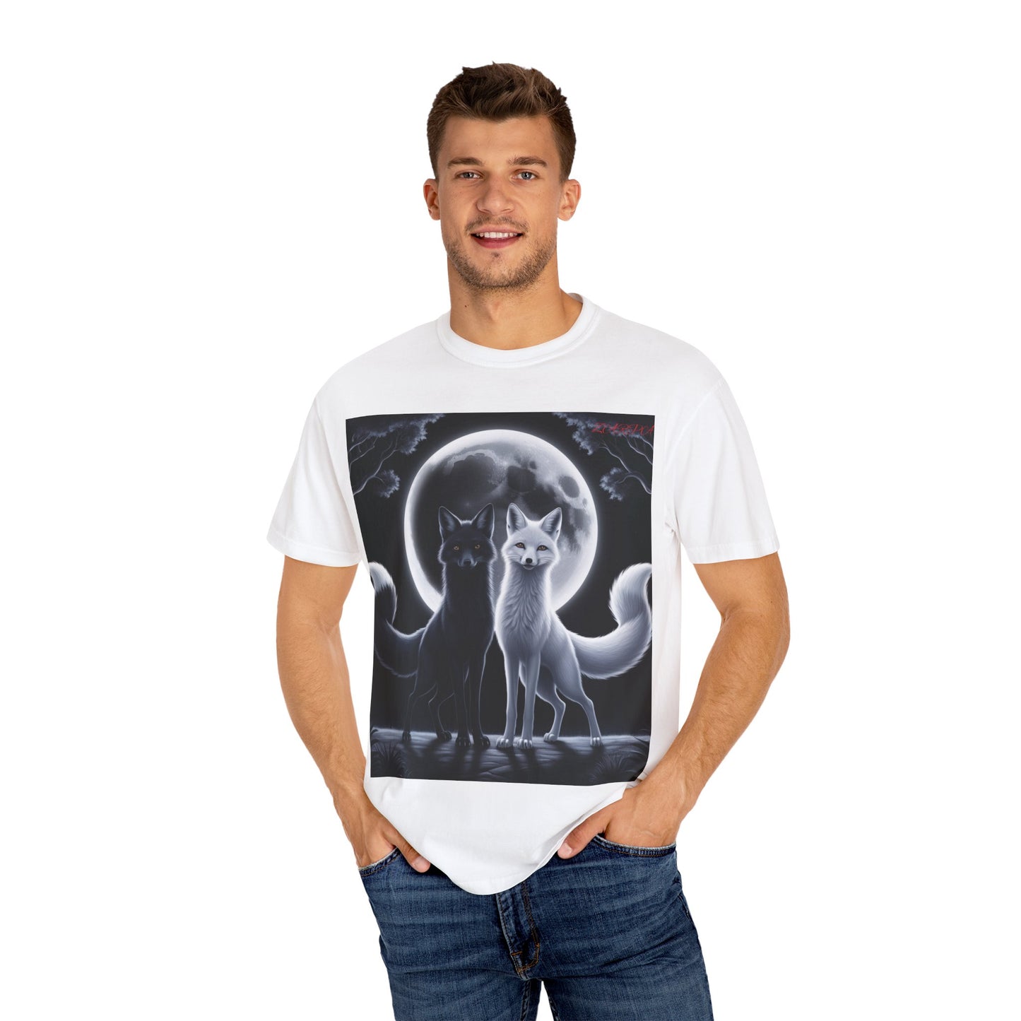 Unisex Garment-Dyed Moonlit Fox T-Shirt | Celestial Animal Design